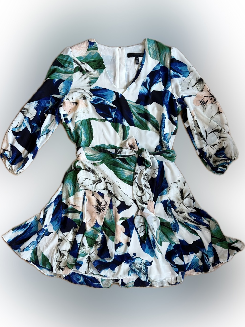 White House Black Market Floral Dress in White, Blue & Green